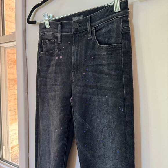 New MOTHER The Insider Ankle Jeans Bootcut Denim High Rise Paint Splatter Black - Picture 7 of 17